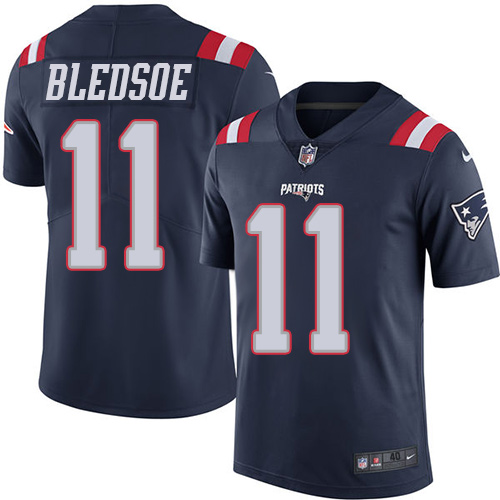 Men's Elite Drew Bledsoe Nike Jersey Navy Blue - #11 Rush NFL New England Patriots